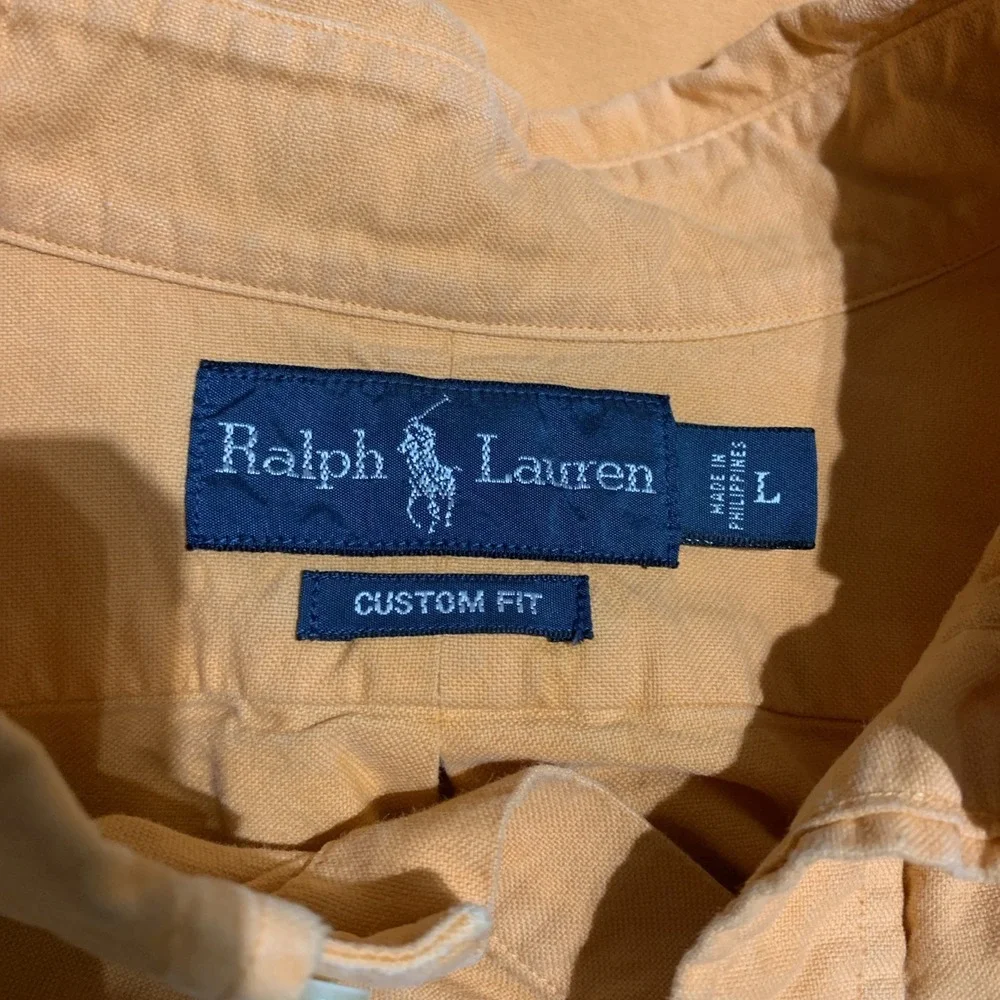 Ralph Lauren Shirt Mens‎ Large Orange Pony Green Cotton Button Down Long Sleeve